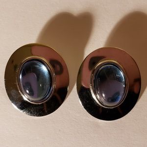 Vintage 1990s Cabochon Silvertone Earrings